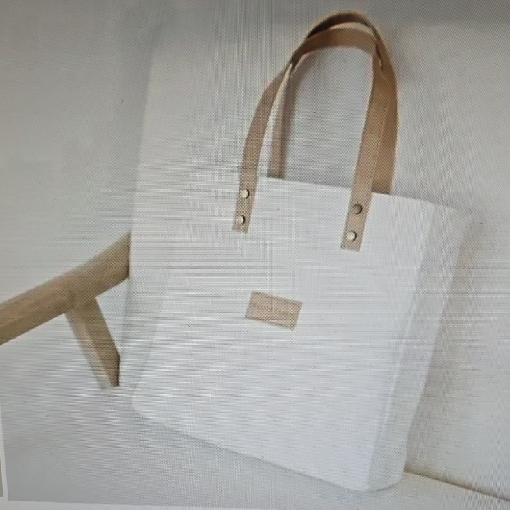 Elegant White Tote Bag with Tan Handles